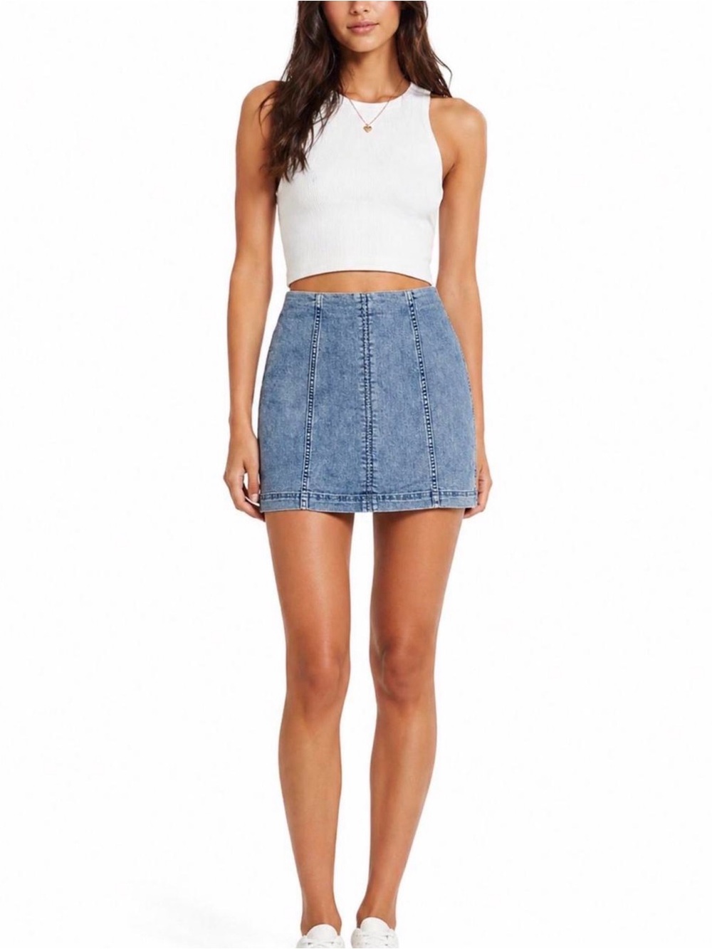 Free People Denim Mini Skirt Size 4 High Waisted Blue
